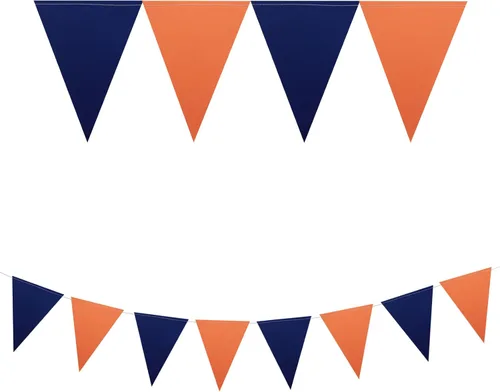 Vista 2 de Meetppy Paquete de 3 banderines de papel naranja y azul marino con purpurina de doble cara, banderines de papel triangulares, decoración colgante