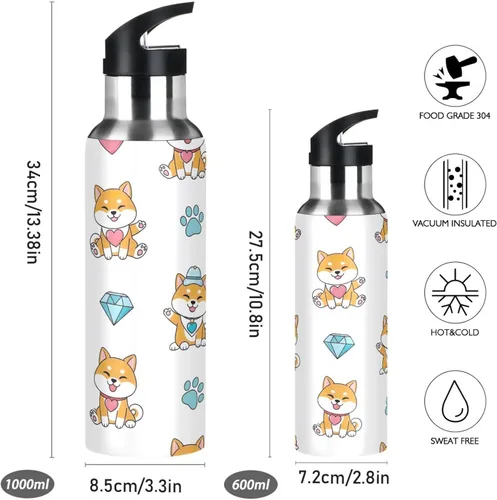 Vista 2 de Cute Dogs Playful Insulated Stainless Steel Water Bottle with Straw 32 Oz, BPA-Free Sports Water Bottle with Straw Leakproof Water Bottles