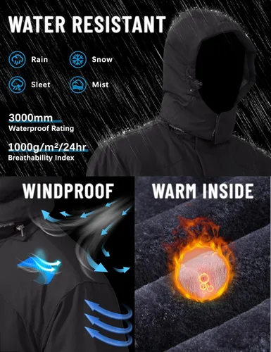 Vista 3 de TACVASEN Chaqueta de invierno para hombre, chaqueta de forro polar resistente al agua, chaqueta de esquí para nieve, chaqueta táctica militar