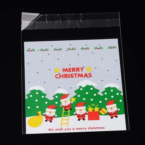 Vista 7 de Mega Pet 100 bolsas de plástico rectangulares de celofán con patrón de Papá Noel, bolsas de plástico OPP, autoadhesivas, bolsas de celofán, bolsas