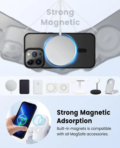 Vista 4 de Funda para iPhone 13 Pro compatible con MagSafe, funda magnética transparente para iPhone 13 Pro con funda protectora delgada a prueba de golpes