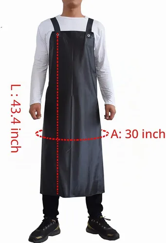Vista 5 de Delantal unisex impermeable de goma y vinilo resistente a químicos para lavar platos, limpieza, carnicería, aseo de perros Negro