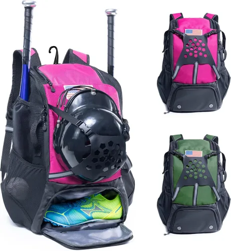 Vista 9 de Mochila de béisbol para jóvenes, niños, adultos, bolsa de equipo de bate y sóftbol con soporte para guantes, casco, compartimento para zapatos