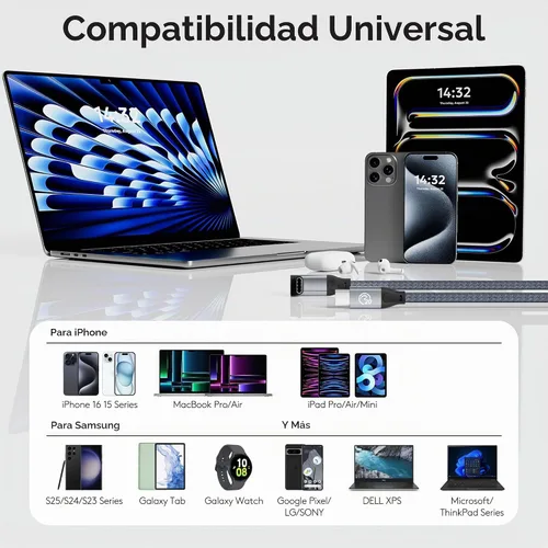Vista 7 de Cable USB C de 90 grados de 1 pie, cable de datos corto USBC a USBC 3.2 Gris
