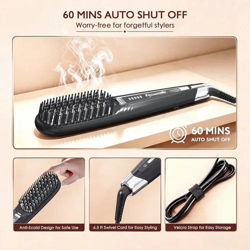 Vista 5 de Cepillo alisador de pelo de vapor iónico para cabello y cabello rizado