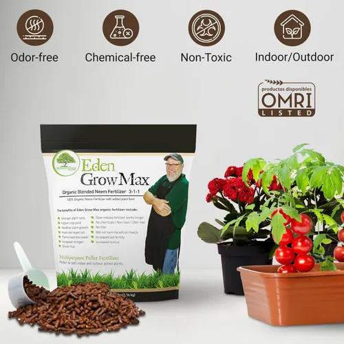 Vista 2 de Eden Grow Max Organic Blended Neem Cake Perfecto para jardinería doméstica, frutas, césped y flores, listado OMRI (3 libras)
