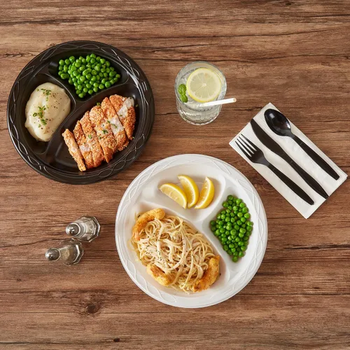 Vista 8 de Restaurantware -Chef 101 Platos de comida para microondas de 10.4 pulgadas, 100 platos redondos de plástico, 3 compartimentos, desechables, platos