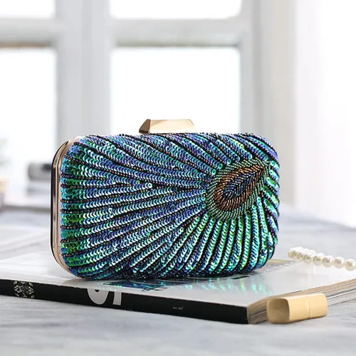Vista 5 de LIFEWISH Bolso de noche único con lentejuelas de lujo para mujer, para boda, novia, fiesta, graduación, bolso de mano (azul pavo real)