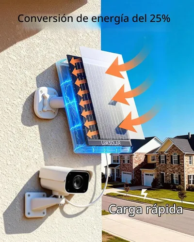Vista 6 de Panel solar para cámara de seguridad, cargador solar de 3 W con enchufe de barril y puerto USB C para cámara de batería recargable al aire libre