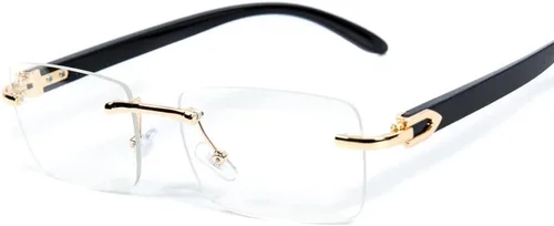 Vista 2 de Gafas de sol retro pequeñas sin montura transparente con montura dorada, estilo hip hop, rectangulares, para hombres y mujeres, sin marco