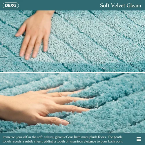 Vista 6 de DEXDE Tapete de baño de microfibra esponjosa, antideslizante, absorbente, color azul, 20 x 32 pulgadas