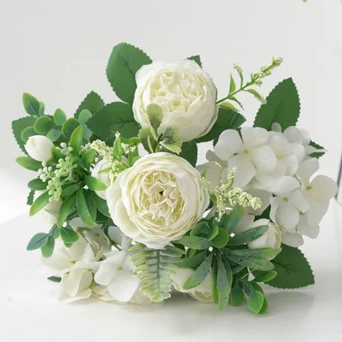 Vista 8 de Cabilock 1 ramo de flores artificiales para boda, peonía nupcial, ramo decorativo de flores falsas para fiestas en casa y celebraciones románticas