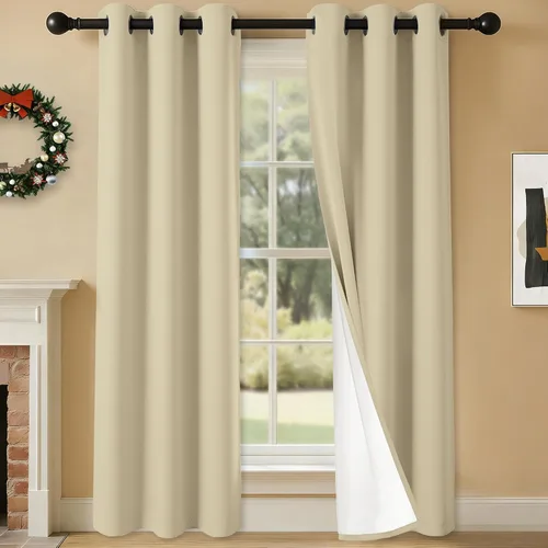 Vista 55 de 2 paneles de cortinas 100% opacas, de peso medio, con aislamiento térmico y ojales para dormitorio, sala de estar, tratamiento de ventana