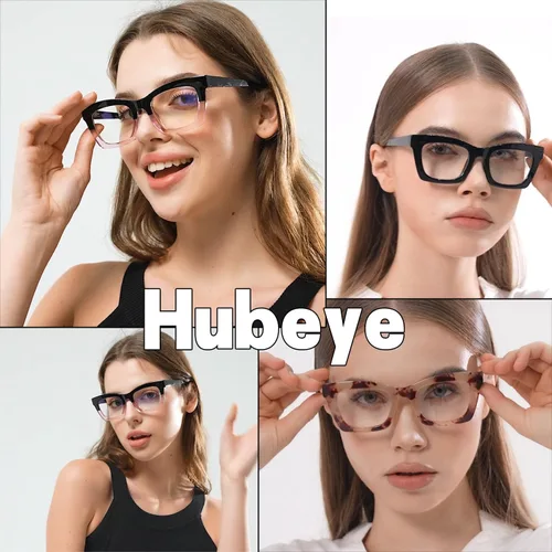 Vista 2 de Hubeye 5 Pairs Fashion Style Square Reading Glasses for Women Men Blue Light Blocking Computer Readers with leather case