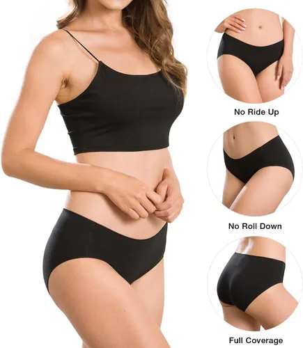 Vista 2 de Altheanray Ropa interior de algodón para mujer, sin costuras, suave, hipster, bikini de tiro medio Blackwhiteskin