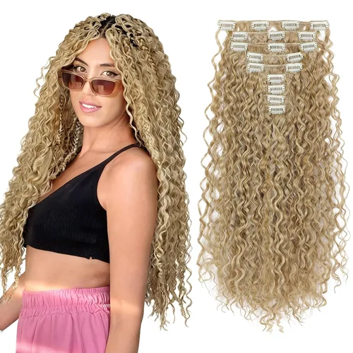 Vista 15 de LONAI Extensión de Cabello, 9 piezas, 56 cm de largo, castaño, extensiones de cabello rizadas con pinza, LN002, extensiones de cabello sintético