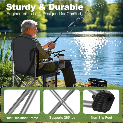 Vista 5 de VTOY Sillas de camping plegables duraderas 600D Oxford, silla portátil al aire libre con bolsa enfriadora, portavasos y bolsillo de almacenamiento