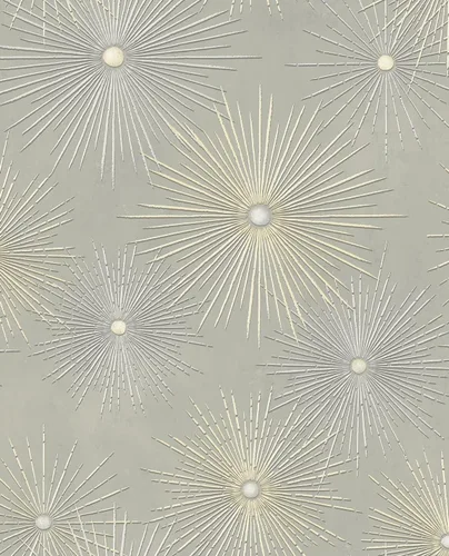 Vista 8 de NextWall Star Burst Geo - Papel tapiz autoadhesivo de mediados de siglo (verde azulado y dorado metálico)