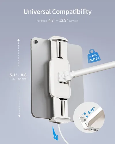 Vista 2 de ergounion Soporte de aluminio para tableta, soporte de abrazadera para iPad con brazo largo ajustable de 360°, soporte para iPad para escritorio