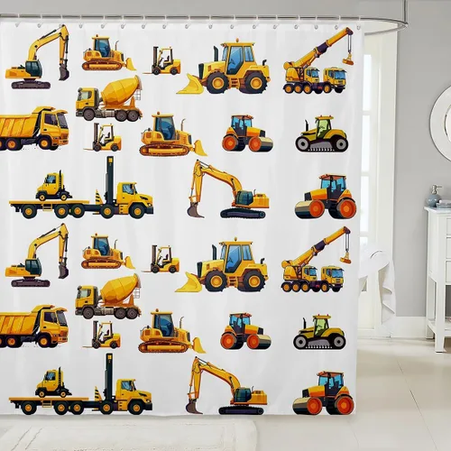Vista 9 de Cortina de baño de tren de dibujos animados, cortina de ducha de tren rojo y azul para niños, juego de cortina de ducha para vehículos para niños