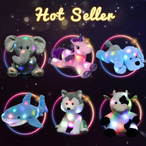 Vista 8 de Hopearl Pato de peluche LED que se ilumina, patito relleno de animal de granja flexible, luces nocturnas que brillan en la oscuridad, regalos