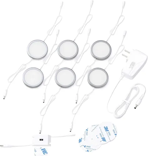 Vista 7 de EShine Luces de disco para debajo del gabinete con sensor de onda manual, luces LED circulares para gabinete, regulables, paquete de 3, blanco