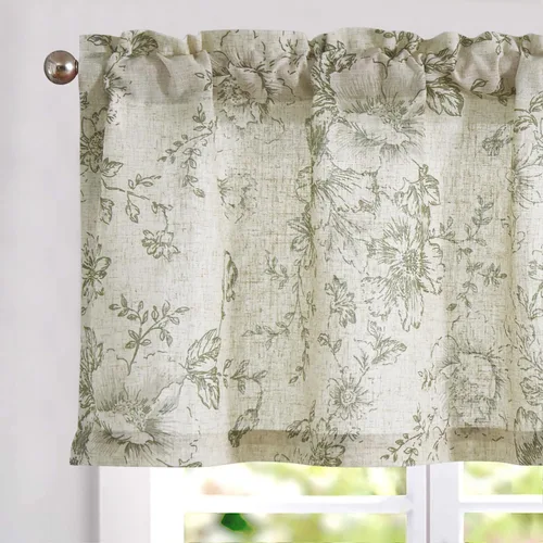 Vista 18 de Vangao Cenefas florales para ventanas verde bosque W50 X 16L 1 panel