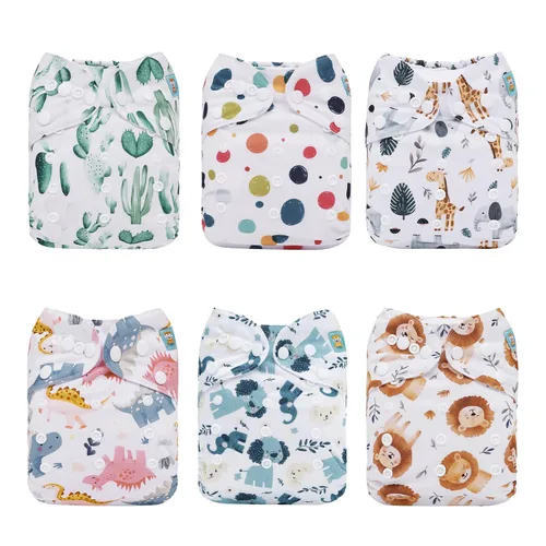 Vista 25 de ALVABABY Pañales de tela para bebé, talla única, ajustable, lavable, reutilizable para bebés y niños, paquete de 6 con 12 inserciones 6BM101