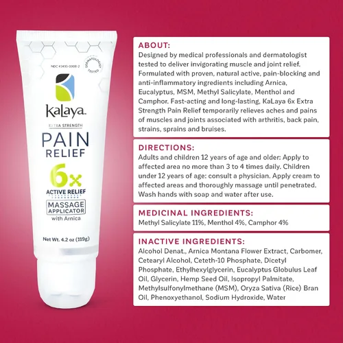 Vista 6 de Kalaya Crema para aliviar el dolor con árnica de acción rápida para aliviar el dolor articular y muscular, 6 ingredientes naturales, aplicador