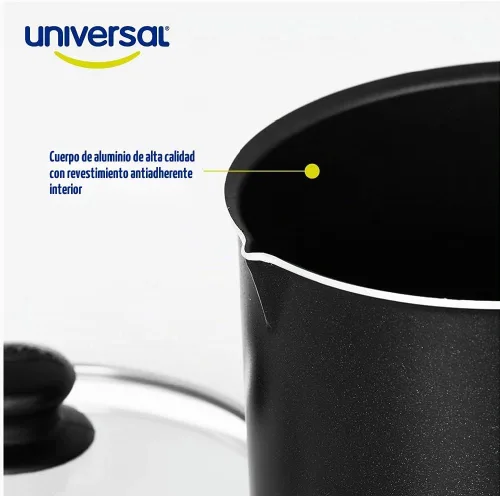 Vista 6 de Universal Jarra de leche antiadherente (51 onzas - 1.6 cuartos de galón) con tapa de vidrio, jarra de espuma de aluminio