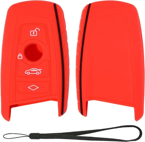 Vista 8 de Funda protectora de silicona compatible con BMW Trapezoid Style Key FOB – 3 botones y correa para la muñeca – Comprueba la configuración