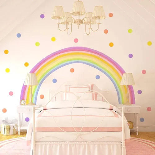 Vista 2 de Calcomanía de pared de arcoíris extragrande de 84 x 42 pulgadas, calcomanías de pared de lunares arcoíris coloridos, calcomanías de pared de arco