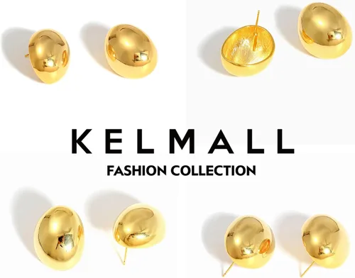 Vista 4 de KELMALL Chunky Gold Hoop Statement Earrings for Women, Thick 18K Gold Plated Open Hoop Lightweight 925 Sterling Silver Post