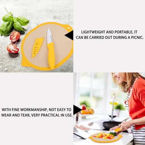 Vista 5 de Cabilock Tabla de cortar de plástico para cortar frutas y cortar servir con forma de limón lindo corte para cocina casera tabla de cortar limón