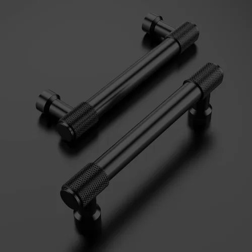 Vista 4 de Asidrama Paquete de 10 tiradores para gabinete color negro mate de 3.75 pulgadas (96mm), manijas estriadas para gabinete, accesorios para gabinetes