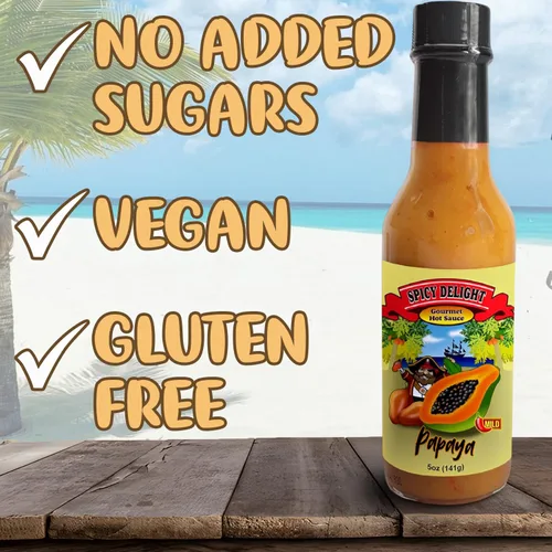 Vista 4 de Spicy Delight - Mejor salsa picante de Flavor Pirate, salsa picante de Aruba hecha con pimienta habanero, papaya y especias, salsa picante de papaya