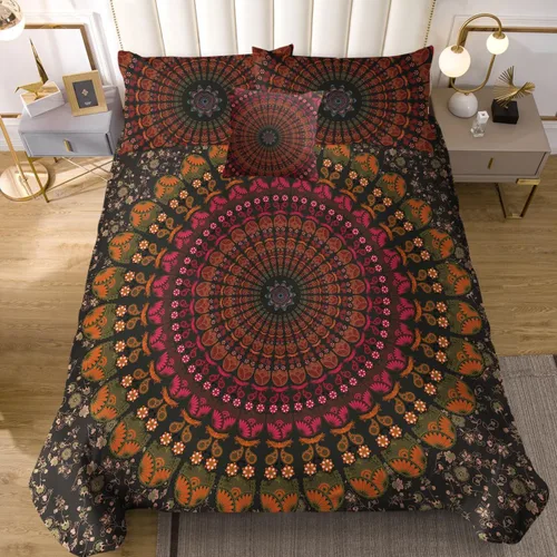 Vista 20 de Juego de ropa de cama de 4 piezas con diseño floral de explosión de sol Patchwork Artesano