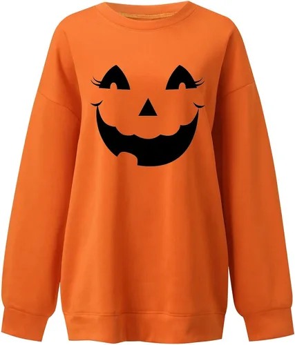 Vista 4 de Disfraz de mujer casual de moda con estampado de Halloween de manga larga con cuello redondo