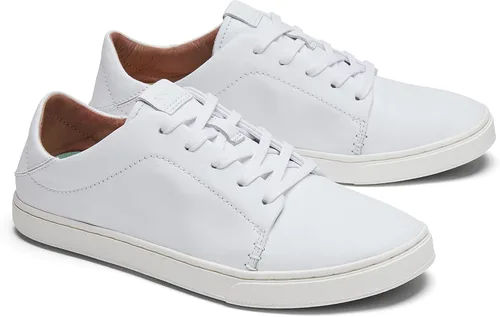 Vista 5 de OLUKAI Pehuea Li 'ili - Tenis de cuero para mujer, zapatos casuales para uso diario con tacón caído, suela de goma que no deja marcas, ajuste cómodo