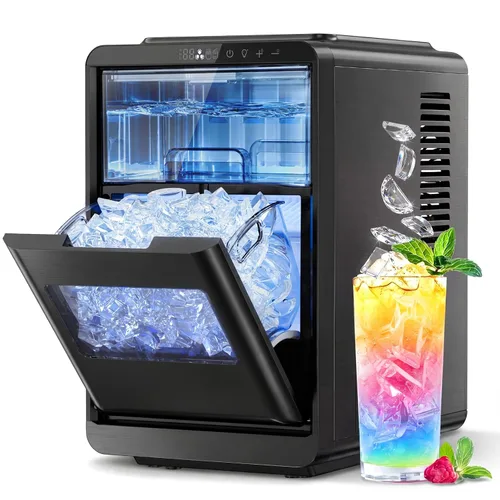 Vista 9 de Kismile Encimera para hacer hielo en forma de media luna, 16 piezas en 10-15 minutos, 26.5 libras/día, máquina de hielo portátil autolimpiante