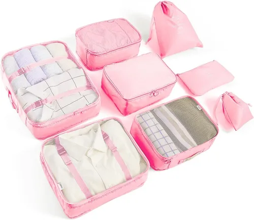 Vista 74 de Juego de 8 cubos de embalaje para maletas, organizadores de equipaje de viaje, accesorios de viaje, organizador de equipaje esencial
