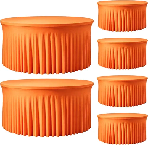 Vista 35 de Mantel redondo de 60 pulgadas en negro para mesas de 5 pies, funda de mesa ajustada de elastano con borde elástico y falda, lavable, sin arrugas