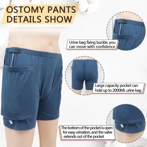 Vista 4 de Pantalones de fístula, pantalones de drenaje urinario, pantalones de catéter, pantalones para el cuidado de la incontinencia, pantalones de cuidado