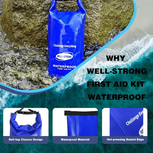 Vista 6 de Kit de primeros auxilios para lancha con herramientas de supervivencia, 123 piezas impermeables de emergencia con hebillas, accesorios compactos