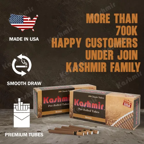 Vista 3 de Kashmir Tubos de cigarrillos de bronce de 3.307 in – 200 tubos vacíos tamaño King con filtros – Tubos de papel de cigarrillo marrón de papel natural
