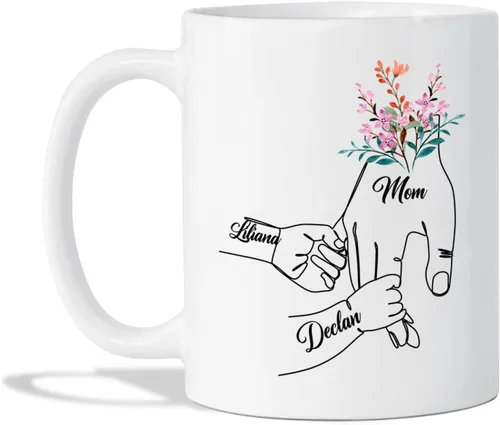 Vista 13 de Taza de café con nombre personalizado "Best Mom Ever", regalos para cumpleaños, regalos de niños, taza de café floral personalizada, regalo