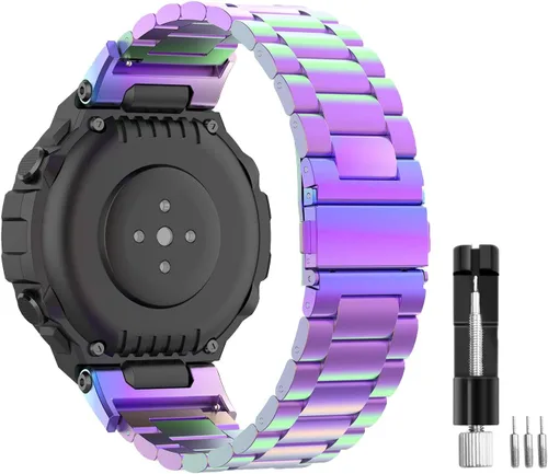 Vista 6 de E ECSEM Correa compatible con Amazfit T-Rex/T-Rex Pro, correa de repuesto de metal de acero inoxidable sólido para reloj inteligente Amazfit T-Rex