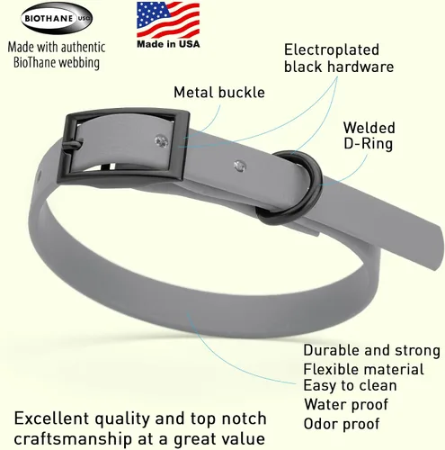Vista 61 de Dogline Biothane - Collar impermeable para perro con hebilla de liberación rápida, resistente cincha de nailon recubierta con resistente y a prueba