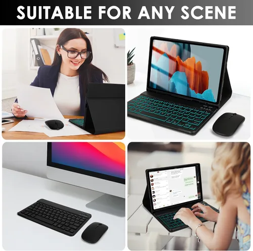 Vista 3 de LAMA Funda con teclado retroiluminado con mouse para Samsung Galaxy Tab S10 Lite/S10 FE/S9 FE de 10.9 pulgadas, funda delgada con teclado y mouse