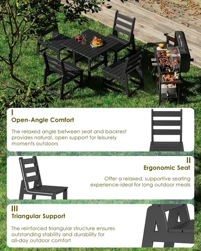Vista 5 de GREENVINES Silla de comedor al aire libre HDPE, sillas sin brazos, negro